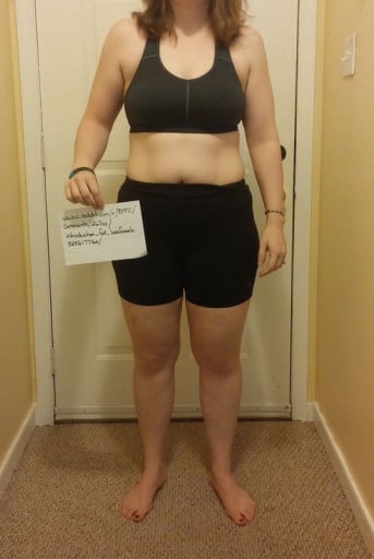 A photo of a 5'6" woman showing a snapshot of 177 pounds at a height of 5'6