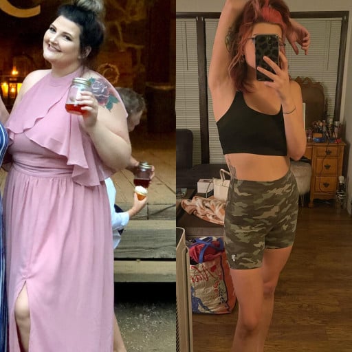Before and After 149 lbs Fat Loss 5 feet 8 Female 287 lbs to 138 lbs