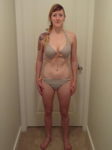 A picture of a 5'8" female showing a snapshot of 134 pounds at a height of 5'8