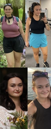 A picture of a 5'4" female showing a weight loss from 184 pounds to 160 pounds. A net loss of 24 pounds.