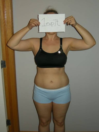 A before and after photo of a 5'6" female showing a snapshot of 153 pounds at a height of 5'6