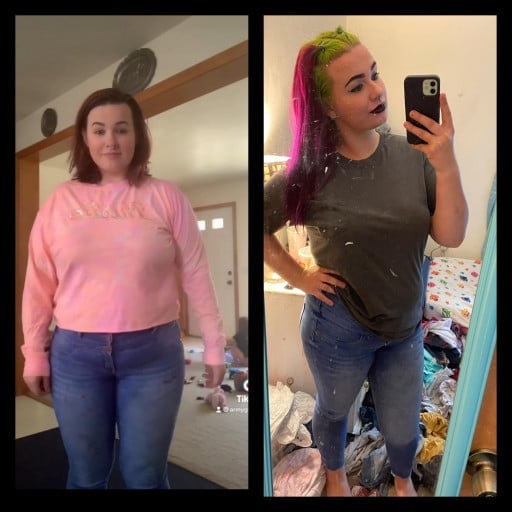 5'4 Female Before and After 28 lbs Fat Loss 218 lbs to 190 lbs