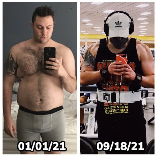 A photo of a 5'11" man showing a weight cut from 245 pounds to 220 pounds. A total loss of 25 pounds.