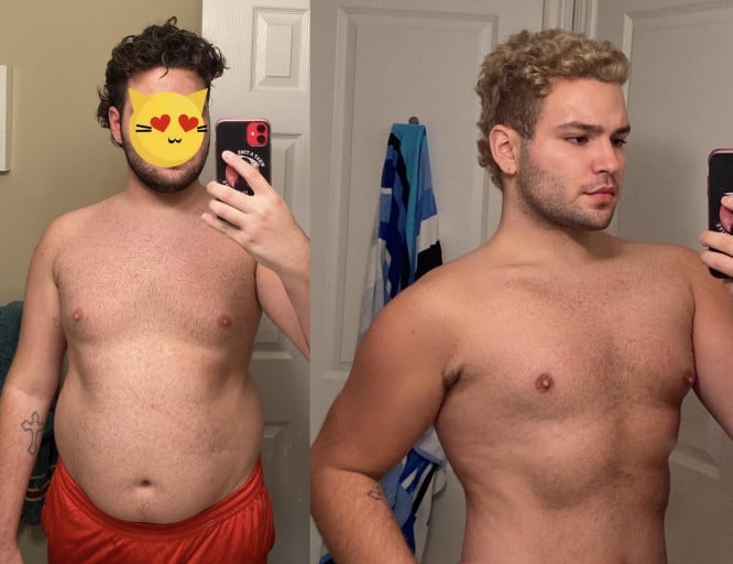 5 feet 11 Male 55 lbs Fat Loss Before and After 255 lbs to 200 lbs