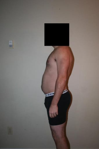 A before and after photo of a 5'10" male showing a snapshot of 200 pounds at a height of 5'10
