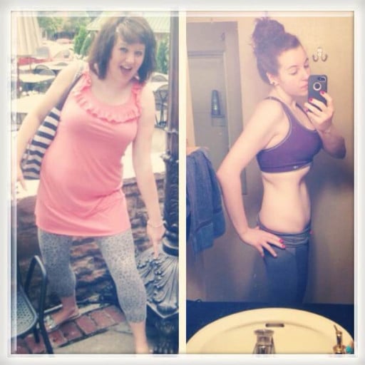 A photo of a 5'10" woman showing a weight cut from 195 pounds to 160 pounds. A net loss of 35 pounds.
