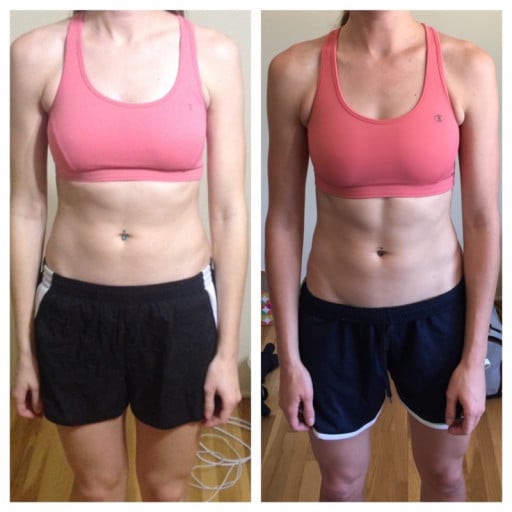 3 lbs Fat Loss Before and After 6 foot Female 156 lbs to 153 lbs
