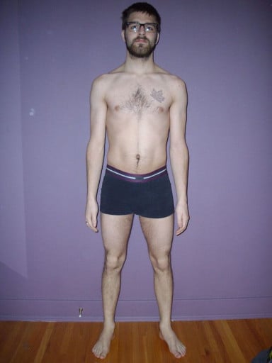 A before and after photo of a 5'10" male showing a snapshot of 141 pounds at a height of 5'10