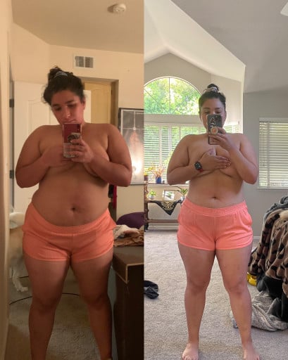45 lbs Fat Loss Before and After 5 feet 2 Female 245 lbs to 200 lbs
