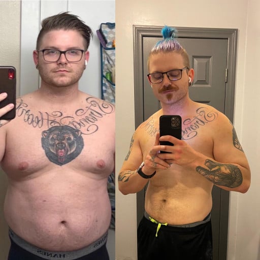 Before and After 52 lbs Fat Loss 6 foot Male 245 lbs to 193 lbs