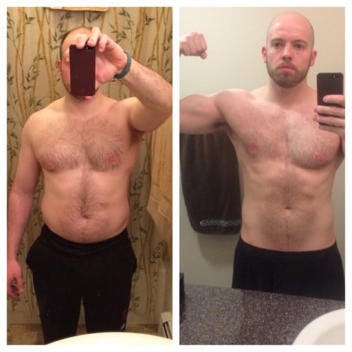 A progress pic of a 5'10" man showing a fat loss from 196 pounds to 168 pounds. A net loss of 28 pounds.