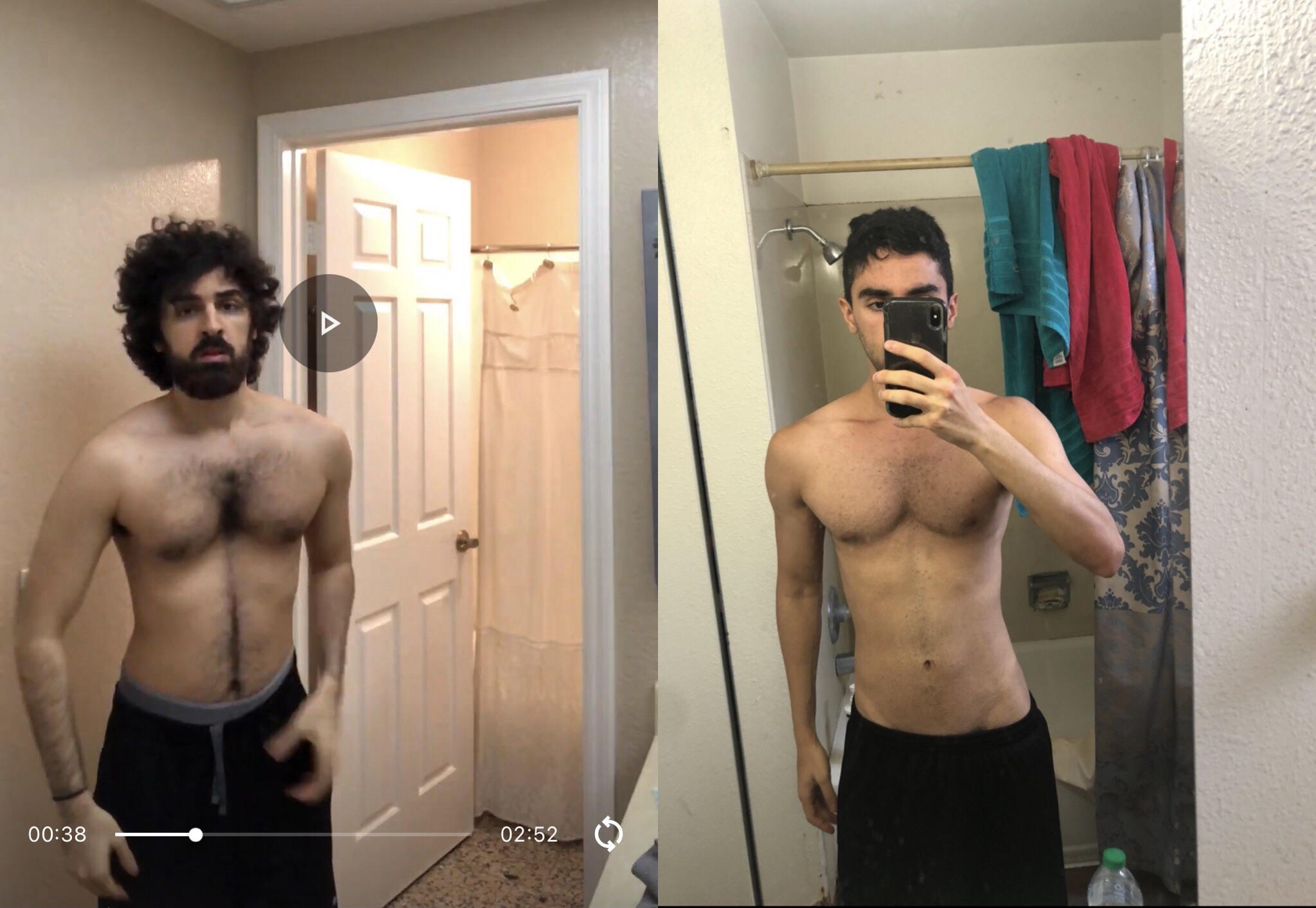 5 feet 7 Male Before and After 20 lbs Fat Loss 150 lbs to 130 lbs.