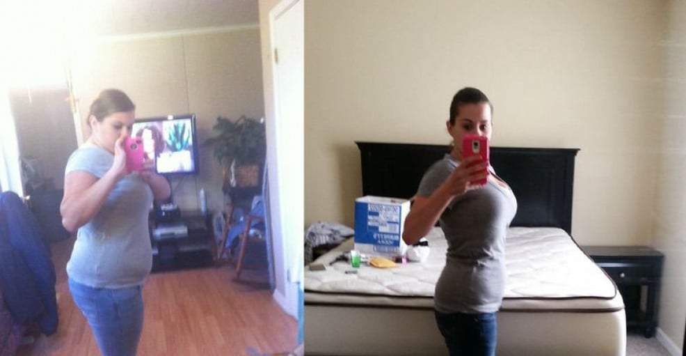 A photo of a 5'1" woman showing a weight cut from 190 pounds to 130 pounds. A net loss of 60 pounds.