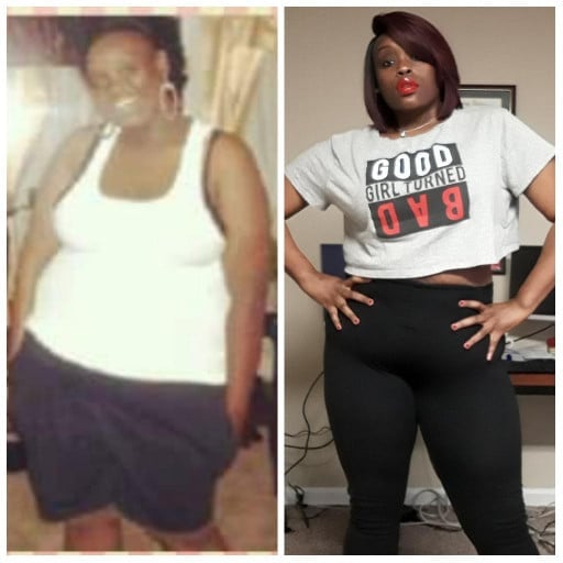 5 foot 9 Female Before and After 57 lbs Fat Loss 282 lbs to 225 lbs