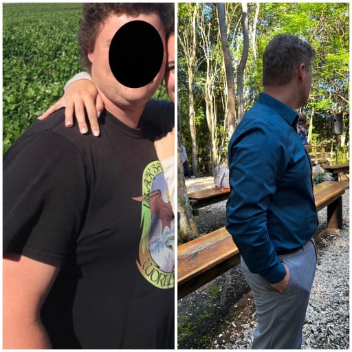 A before and after photo of a 5'8" male showing a weight reduction from 287 pounds to 207 pounds. A respectable loss of 80 pounds.