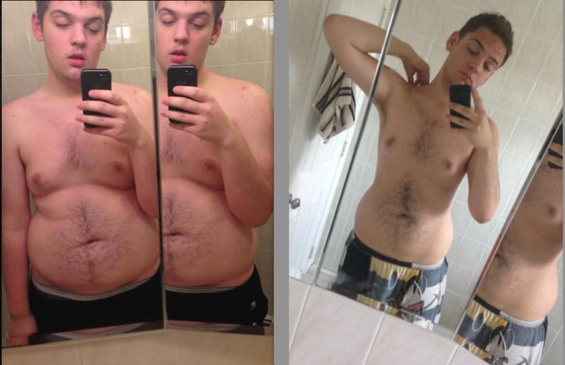 A progress pic of a 6'2" man showing a fat loss from 276 pounds to 236 pounds. A net loss of 40 pounds.