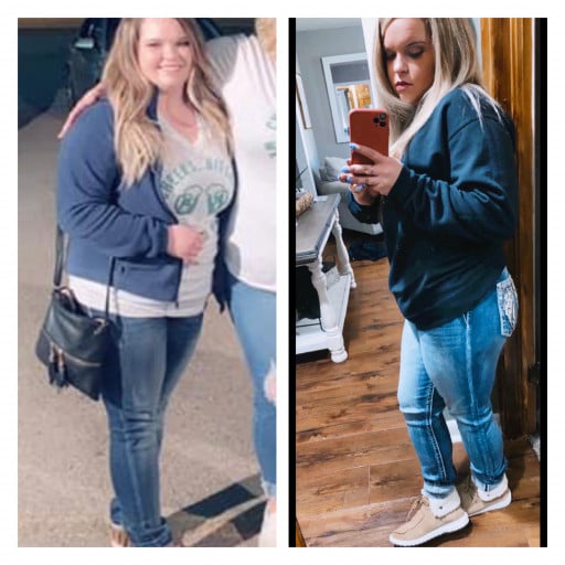 5 foot 2 Female 41 lbs Fat Loss Before and After 220 lbs to 179 lbs