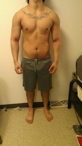 A before and after photo of a 5'10" male showing a snapshot of 175 pounds at a height of 5'10
