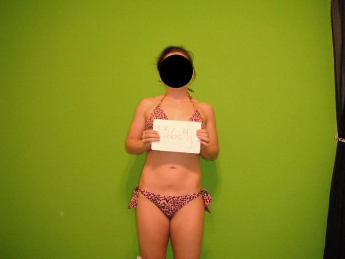 A before and after photo of a 5'1" female showing a snapshot of 120 pounds at a height of 5'1