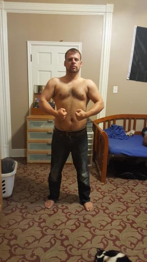 A photo of a 5'7" man showing a weight reduction from 229 pounds to 200 pounds. A total loss of 29 pounds.