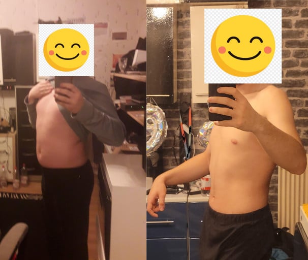 Before and After 30 lbs Fat Loss 5 foot 8 Male 176 lbs to 146 lbs