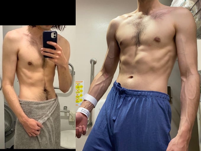 6 lbs Muscle Gain Before and After 5 feet 10 Male 150 lbs to 156 lbs