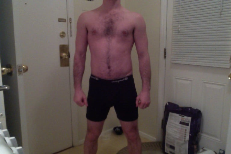 A progress pic of a 5'6" man showing a snapshot of 158 pounds at a height of 5'6