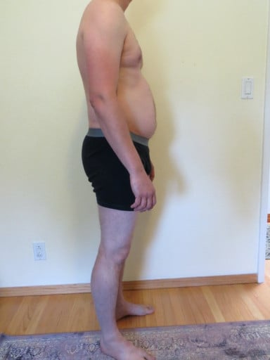 A progress pic of a 5'8" man showing a snapshot of 174 pounds at a height of 5'8