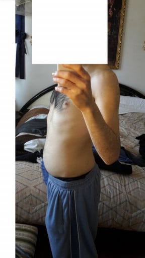 A before and after photo of a 5'3" male showing a snapshot of 110 pounds at a height of 5'3