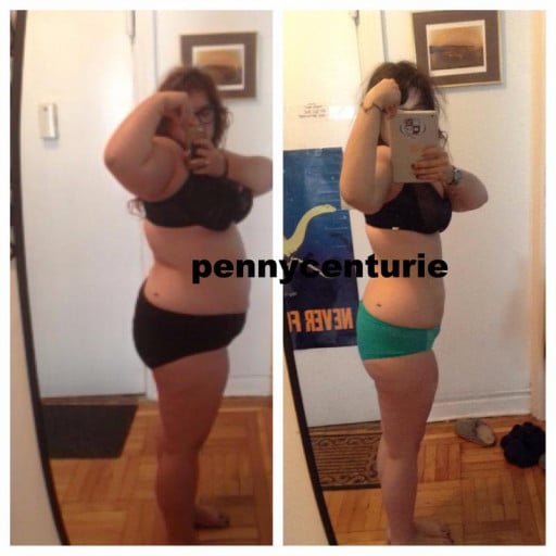 A progress pic of a 5'3" woman showing a weight reduction from 243 pounds to 155 pounds. A net loss of 88 pounds.