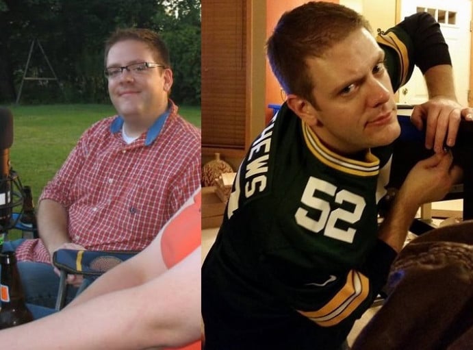 A picture of a 6'0" male showing a weight loss from 248 pounds to 204 pounds. A total loss of 44 pounds.