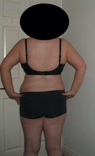 A photo of a 5'5" woman showing a weight reduction from 200 pounds to 185 pounds. A total loss of 15 pounds.