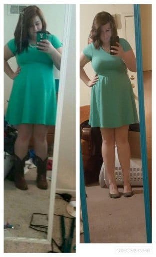 A progress pic of a 5'4" woman showing a fat loss from 226 pounds to 187 pounds. A total loss of 39 pounds.