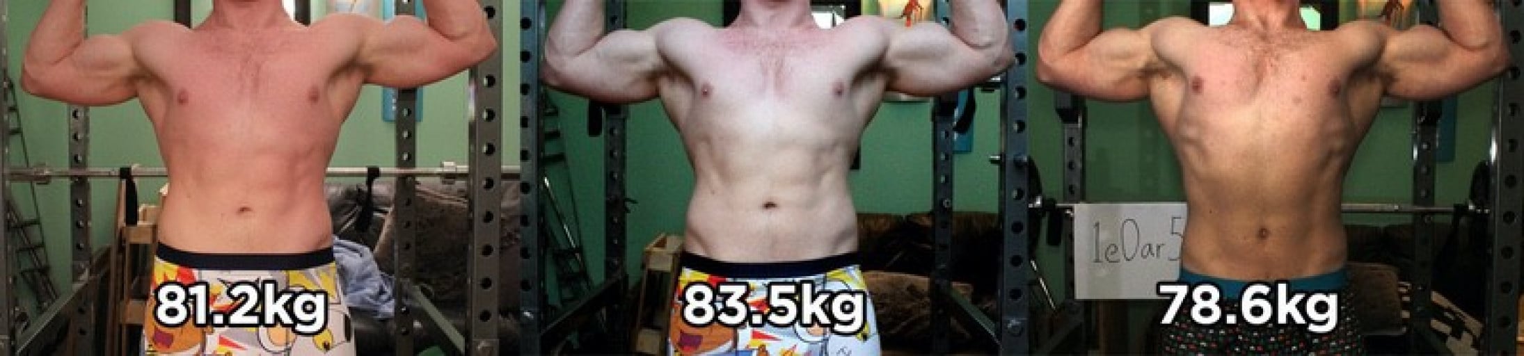 A photo of a 5'6" man showing a snapshot of 171 pounds at a height of 5'6