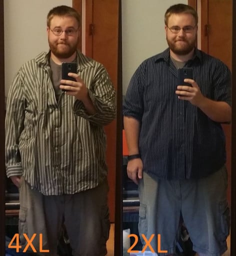 A picture of a 5'10" male showing a fat loss from 340 pounds to 301 pounds. A total loss of 39 pounds.