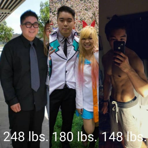 A photo of a 5'8" man showing a weight cut from 240 pounds to 180 pounds. A respectable loss of 60 pounds.