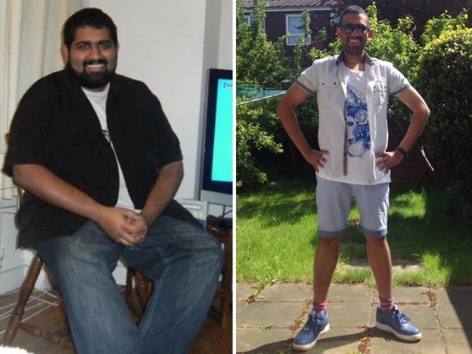 A progress pic of a 5'9" man showing a fat loss from 273 pounds to 163 pounds. A net loss of 110 pounds.