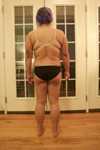 A progress pic of a 5'2" woman showing a snapshot of 161 pounds at a height of 5'2