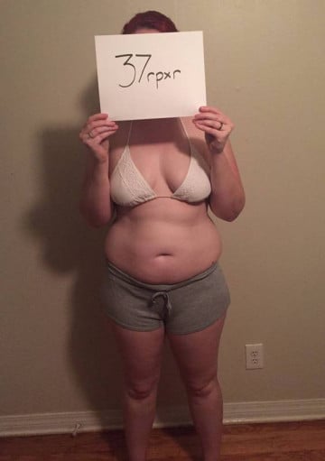 A picture of a 5'8" female showing a snapshot of 185 pounds at a height of 5'8