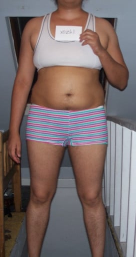 A picture of a 5'7" female showing a snapshot of 183 pounds at a height of 5'7