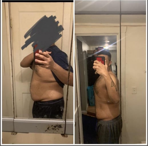 6 foot Male Before and After 56 lbs Weight Loss 260 lbs to 204 lbs