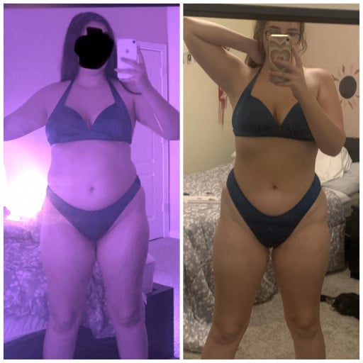 Before and After 20 lbs Fat Loss 5 feet 9 Female 200 lbs to 180 lbs