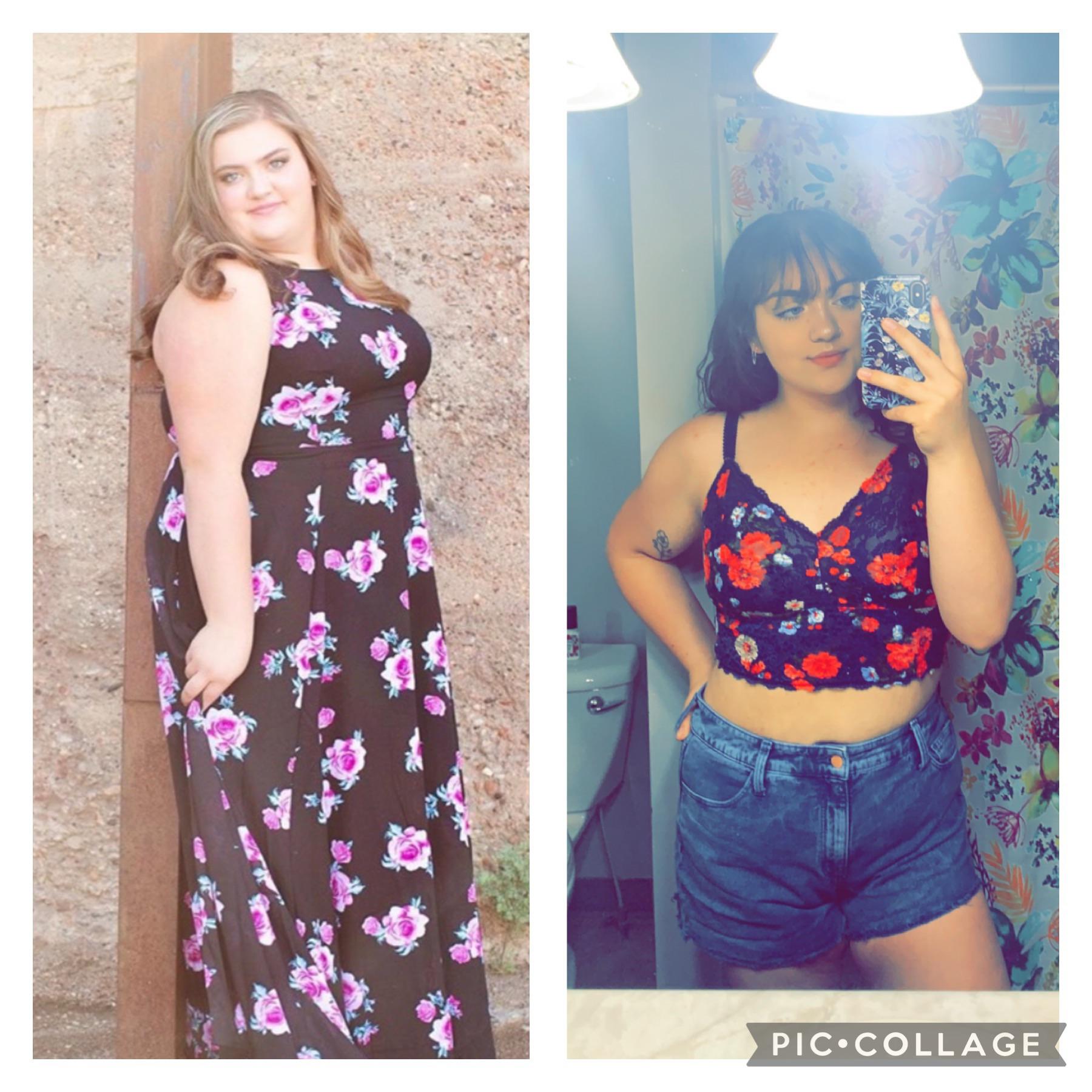 Before and After 84 lbs Fat Loss 5'7 Female 277 lbs to 193 lbs
