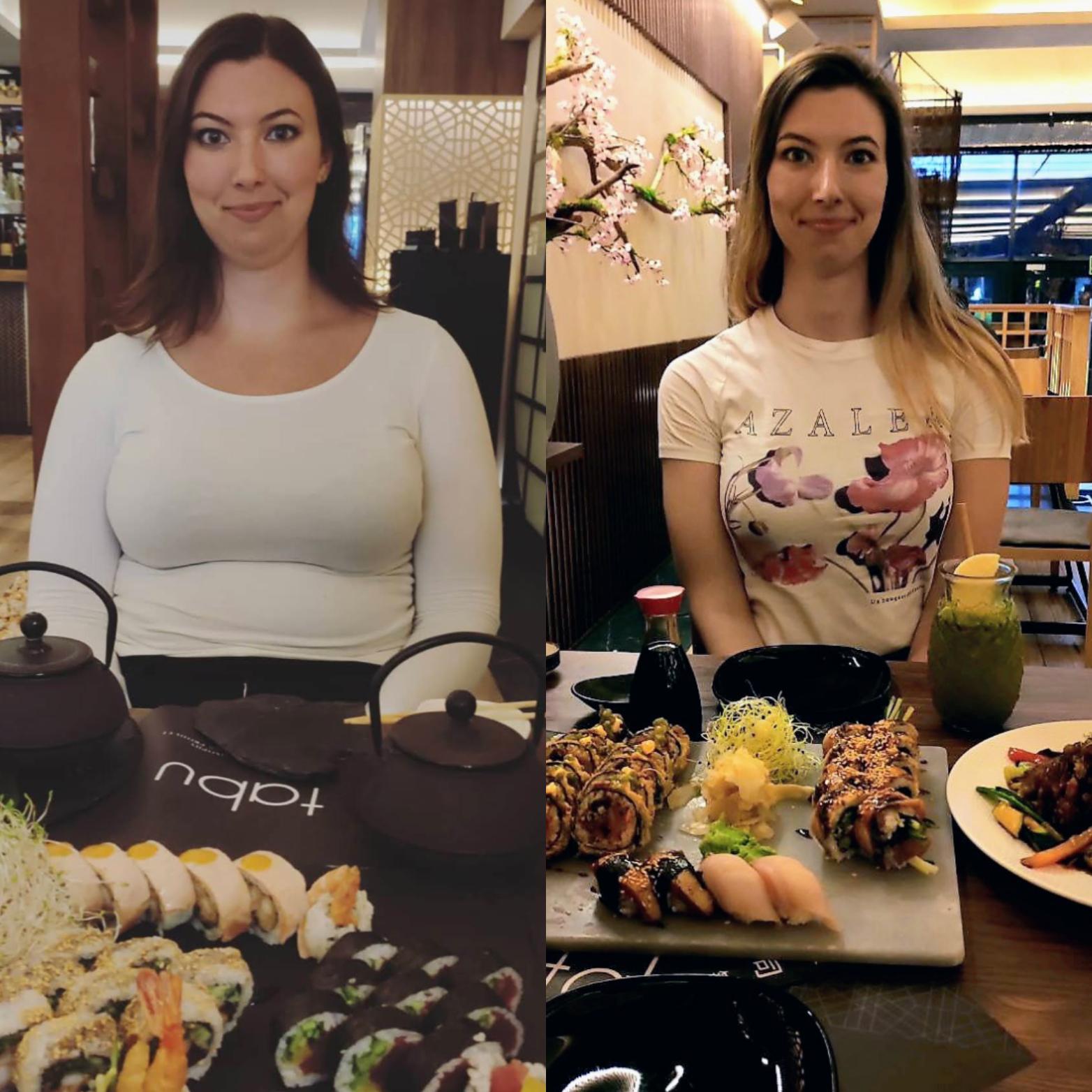 Before and After 51 lbs Fat Loss 5 foot 10 Female 200 lbs to 149 lbs