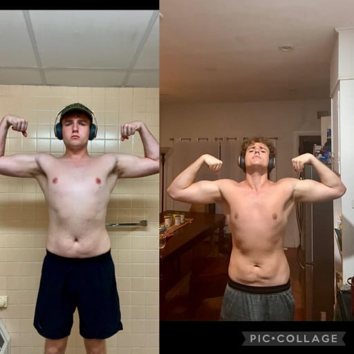 A photo of a 6'3" man showing a muscle gain from 218 pounds to 220 pounds. A respectable gain of 2 pounds.