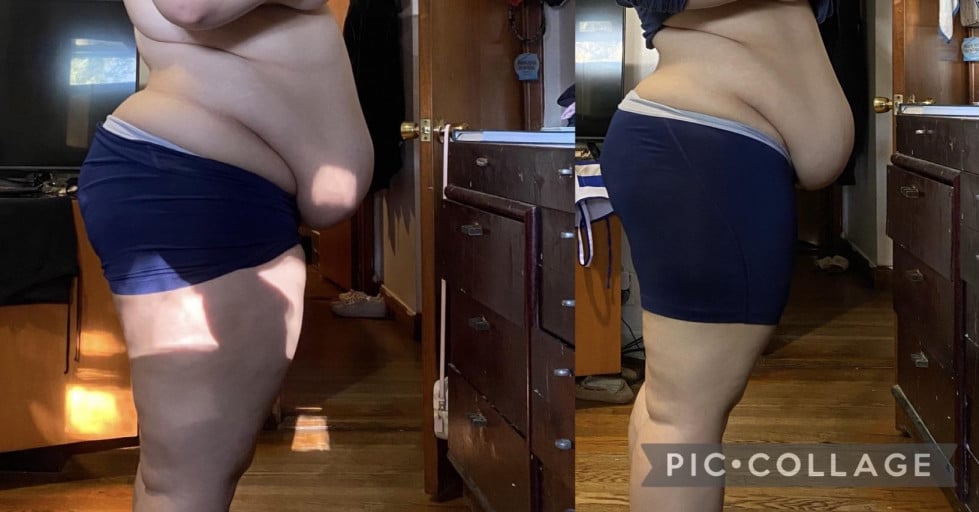 A picture of a 5'1" female showing a weight loss from 222 pounds to 210 pounds. A total loss of 12 pounds.
