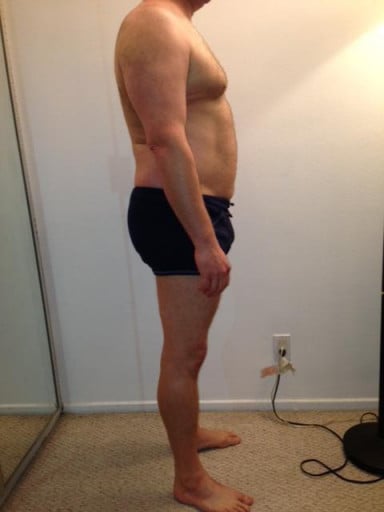 A picture of a 6'0" male showing a weight reduction from 238 pounds to 228 pounds. A total loss of 10 pounds.