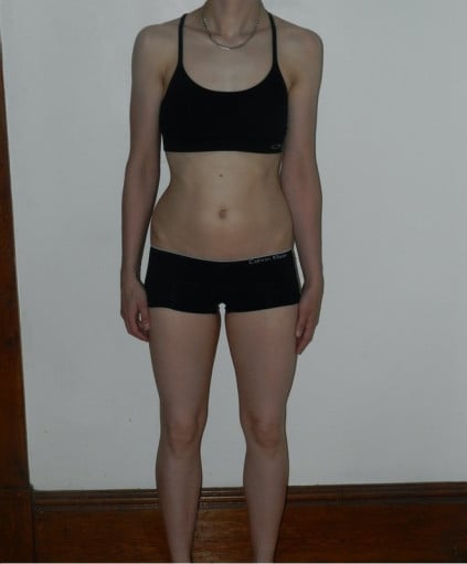 A progress pic of a 5'6" woman showing a snapshot of 113 pounds at a height of 5'6