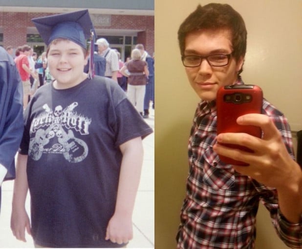 A progress pic of a 5'10" man showing a fat loss from 220 pounds to 150 pounds. A net loss of 70 pounds.