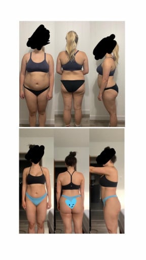 Before and After 19 lbs Fat Loss 5 foot 3 Female 173 lbs to 154 lbs